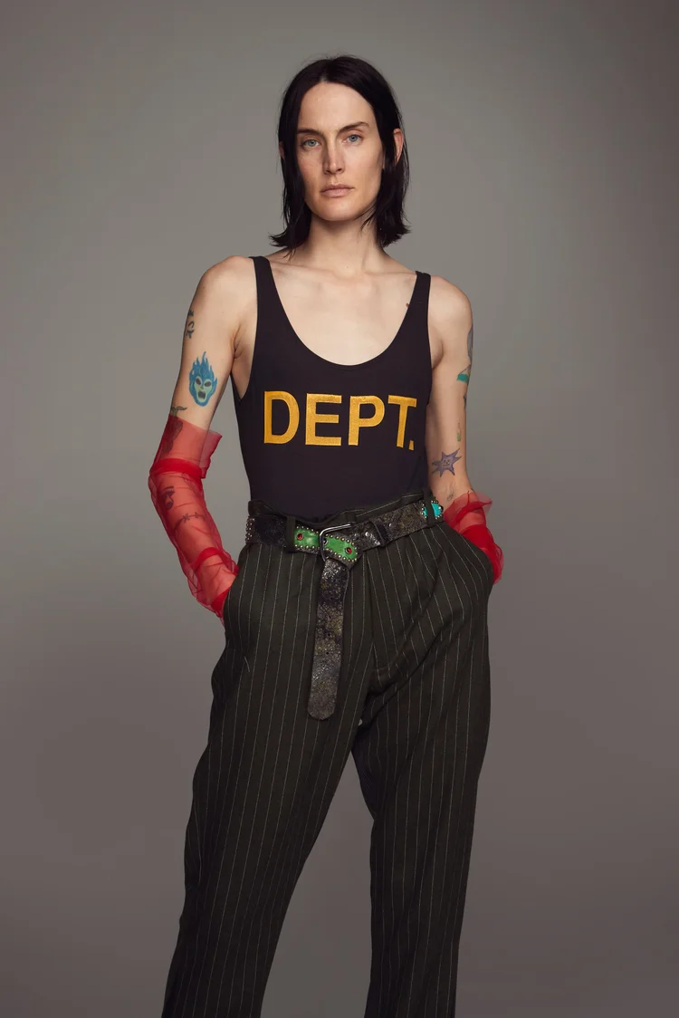 Gallery Dept. tank and pinstripe trousers