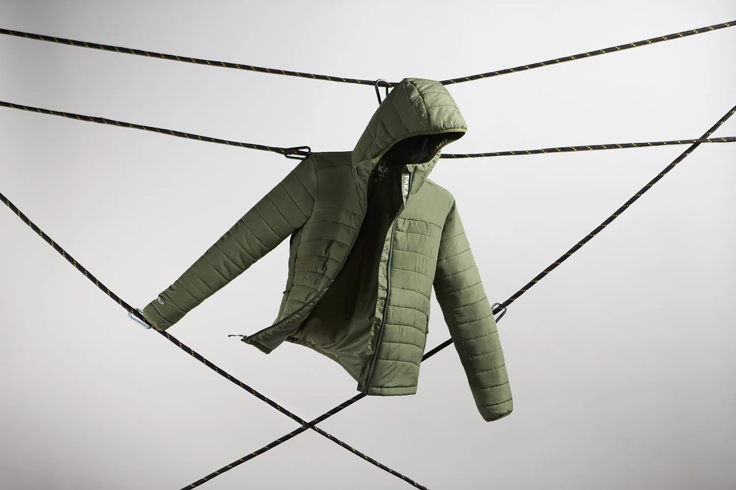 PAKA puffer on climbing ropes