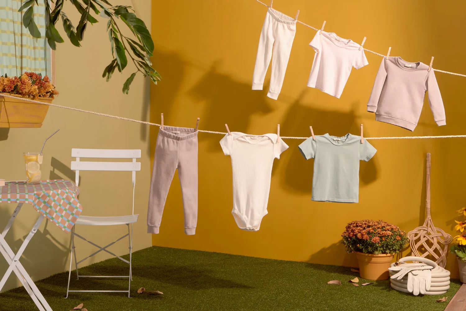 Kids' clothing on a clothesline