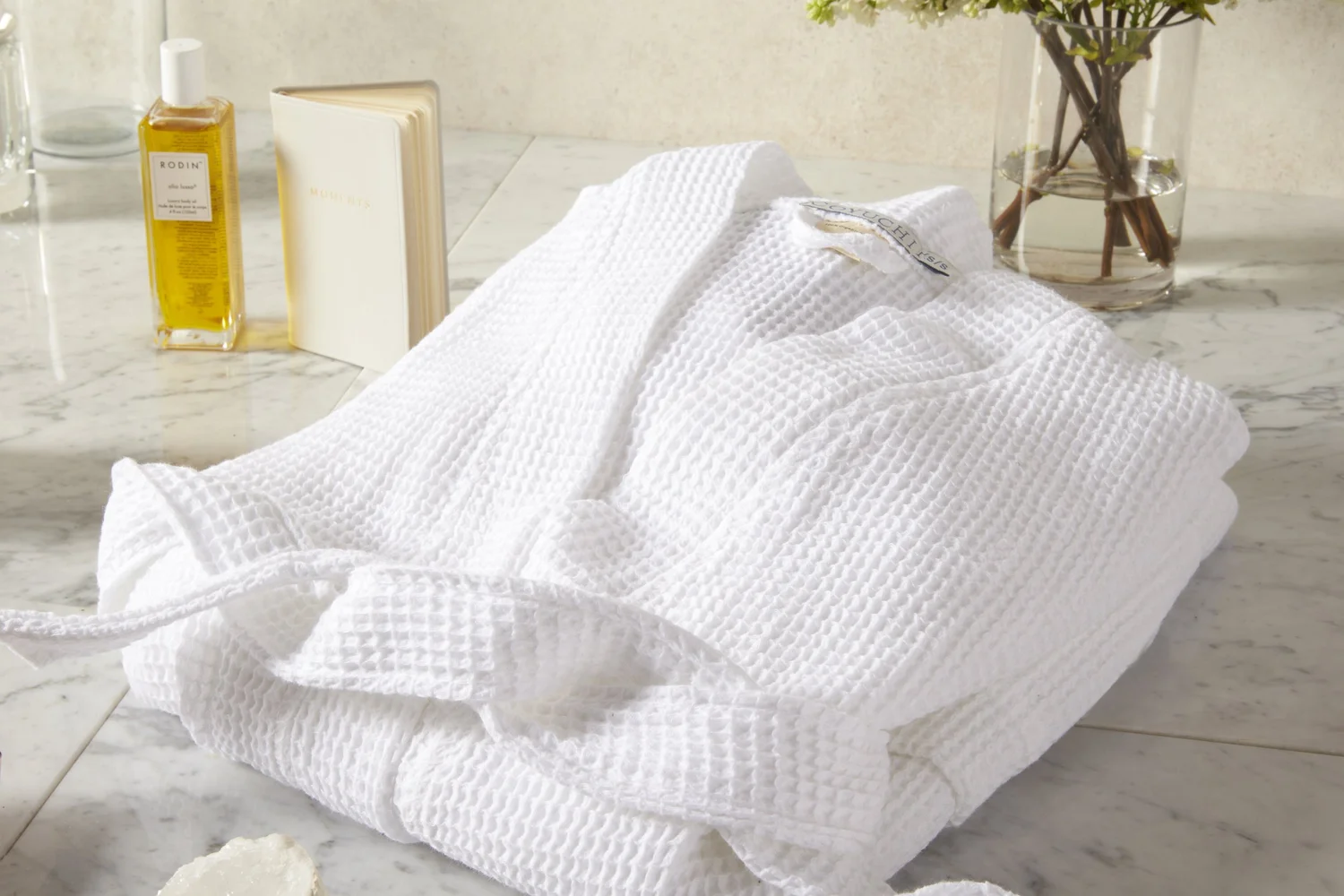 Waffle bathrobe on marble