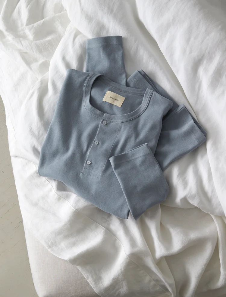 Basic Rights henley on bed