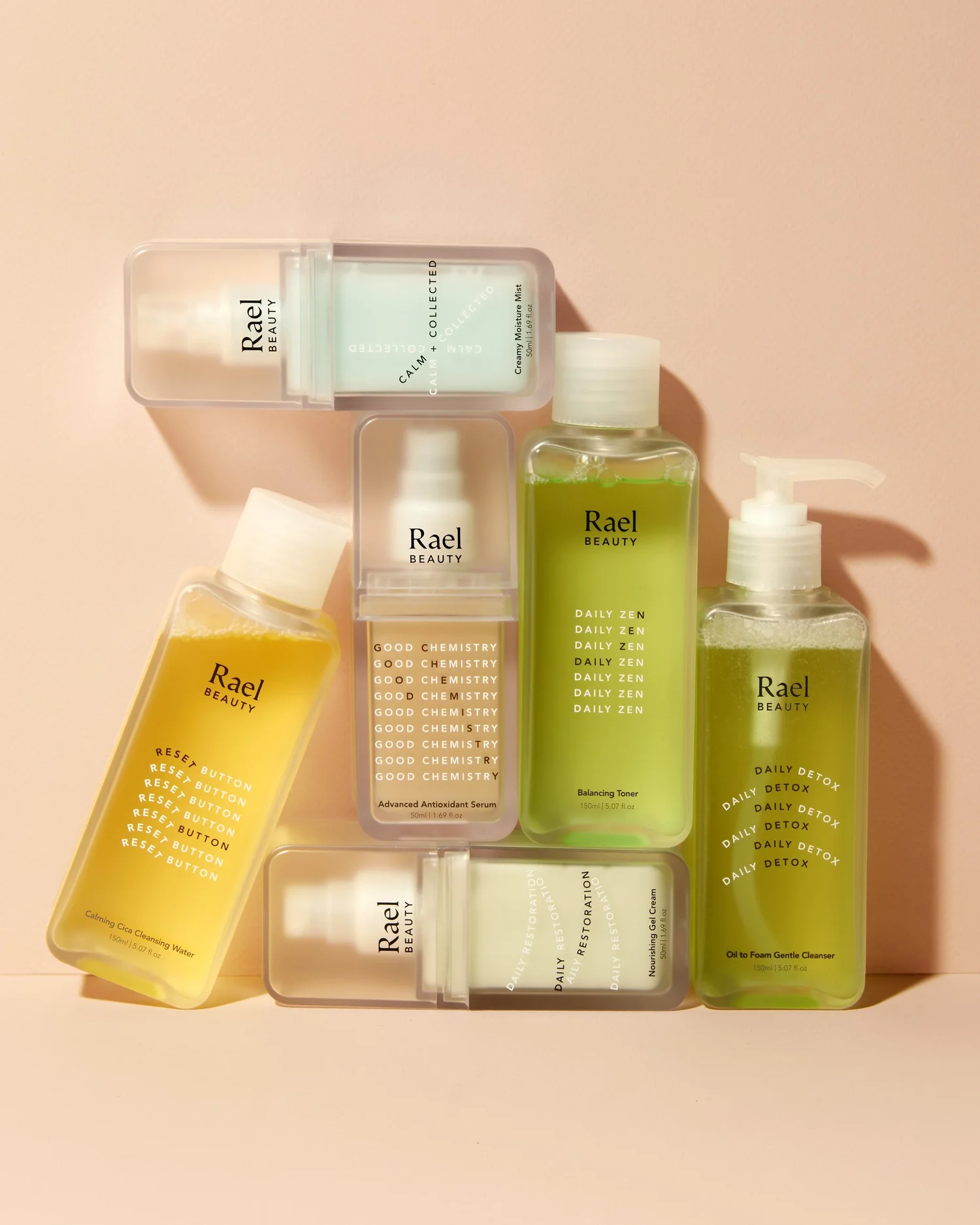 Rael skincare on a pink background